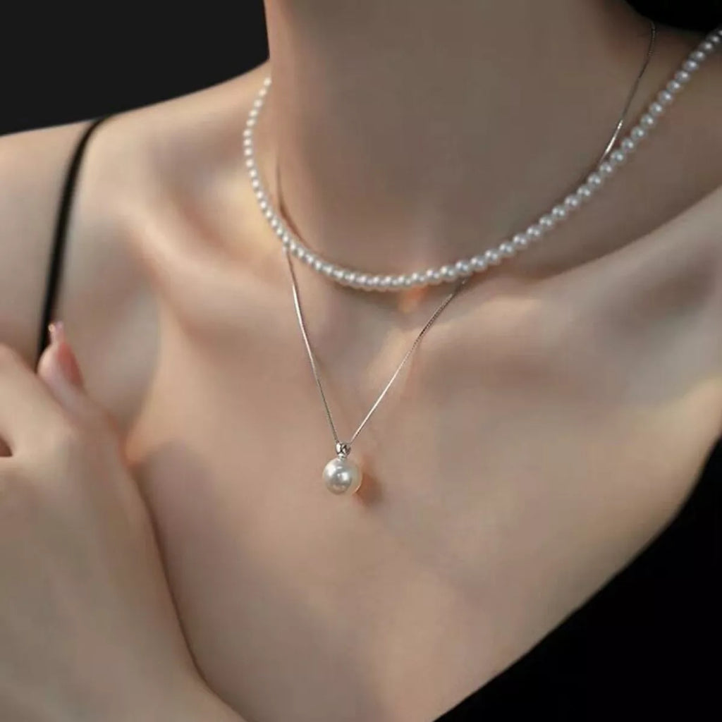 925 Sterling Silver Bead Pearl Necklace