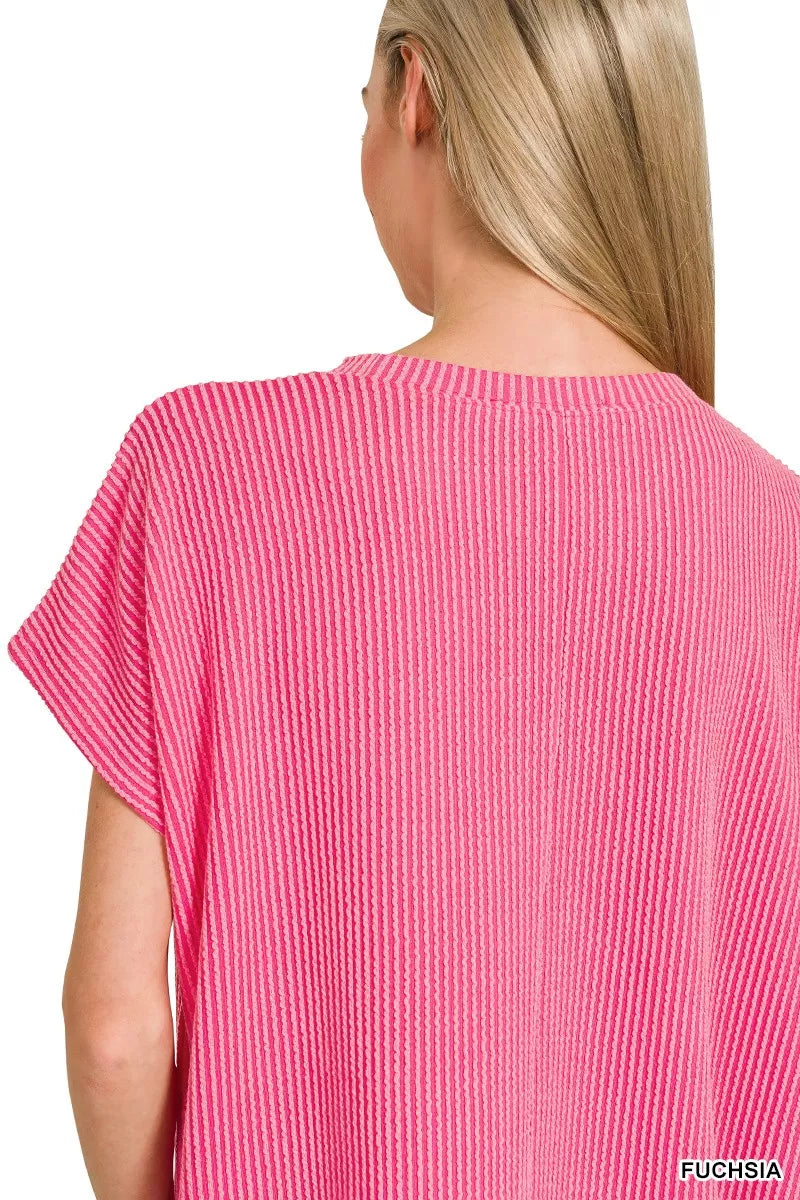 Zenana Raised Rib Front Pocket Boxy Top
