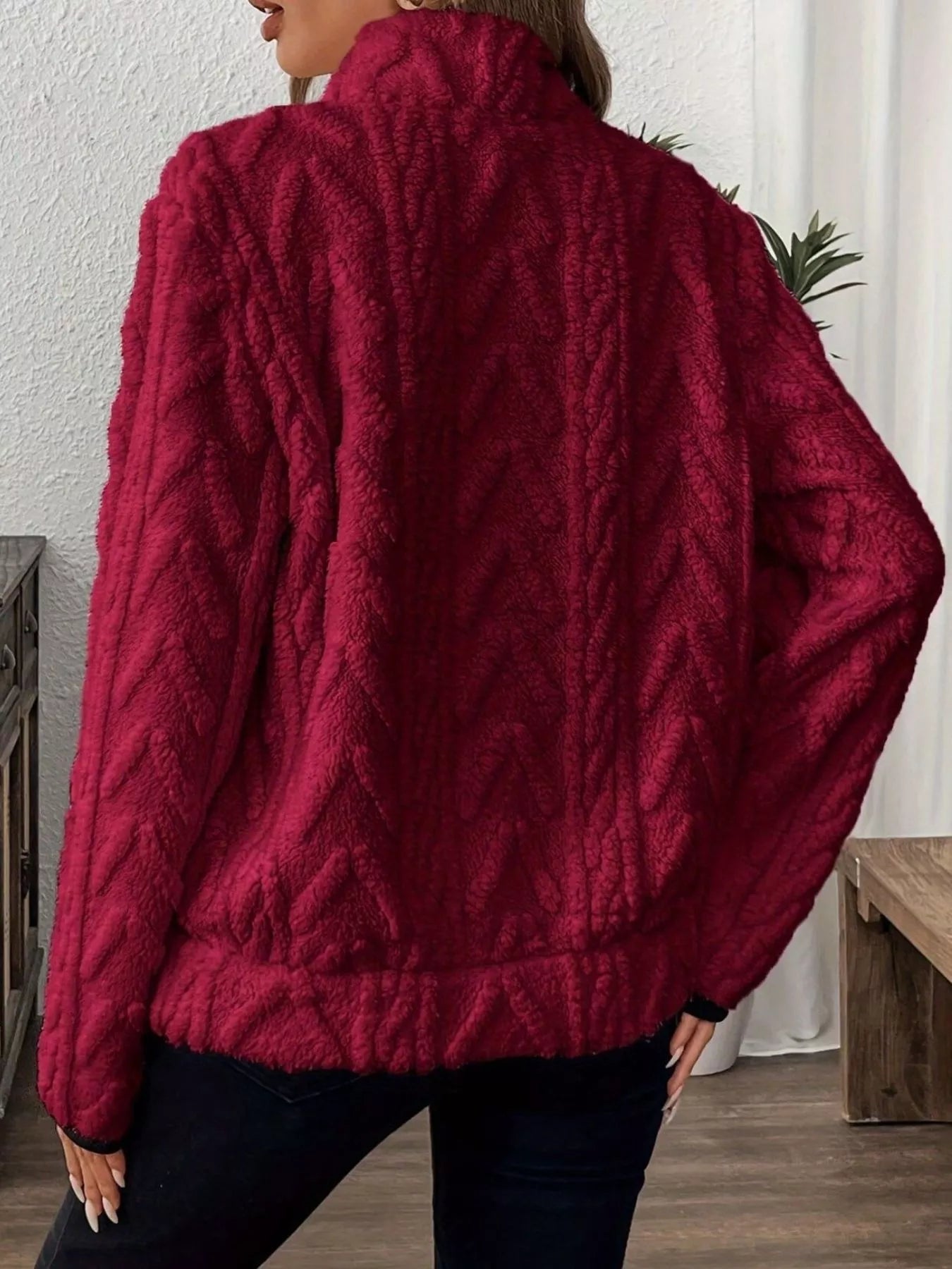 Full Size Half Zip Kangaroo Pocket Sweatshirt Plus Size
