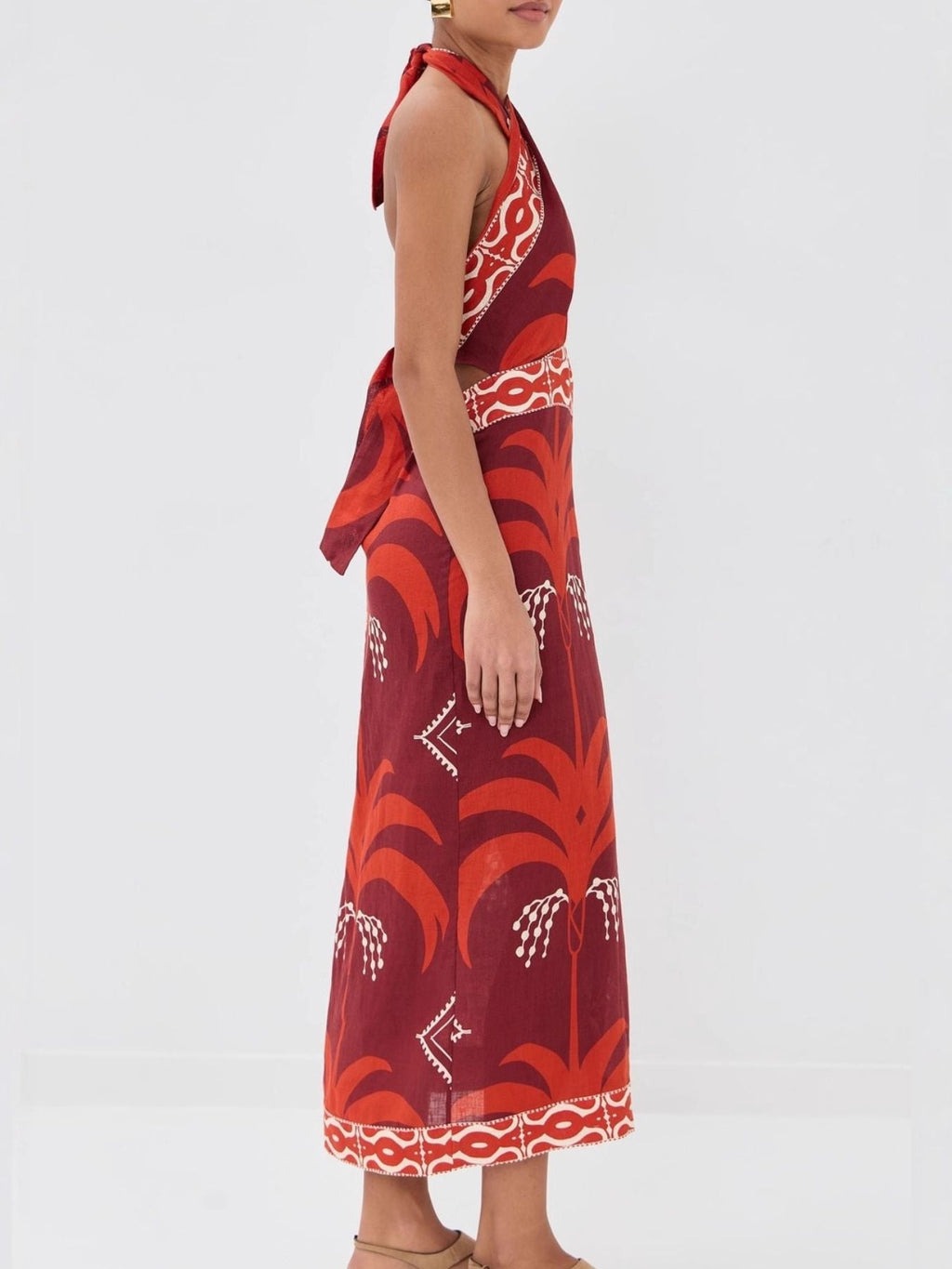 Tropical Print Halter Neck Wrap Dress