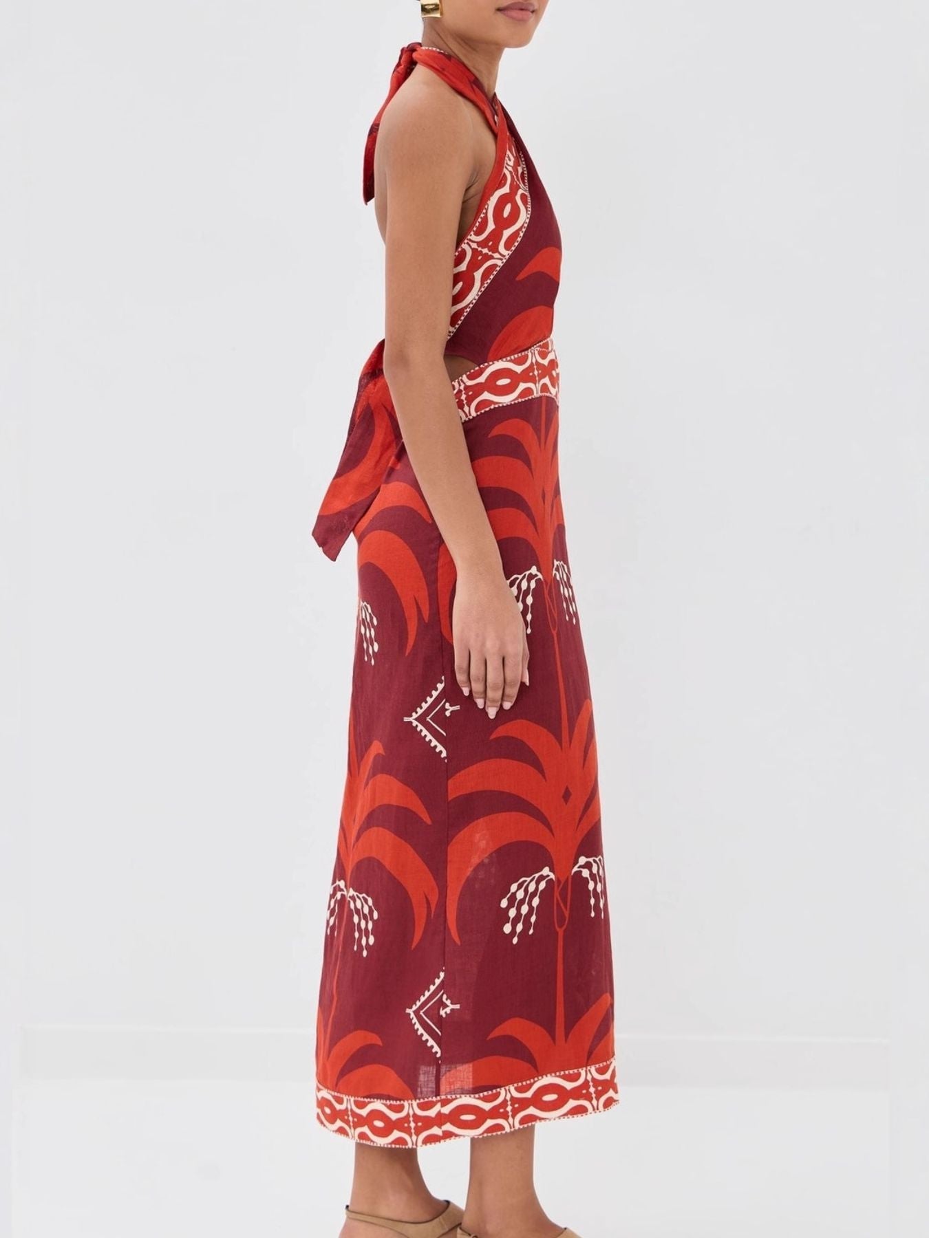 Tropical Print Halter Neck Wrap Dress