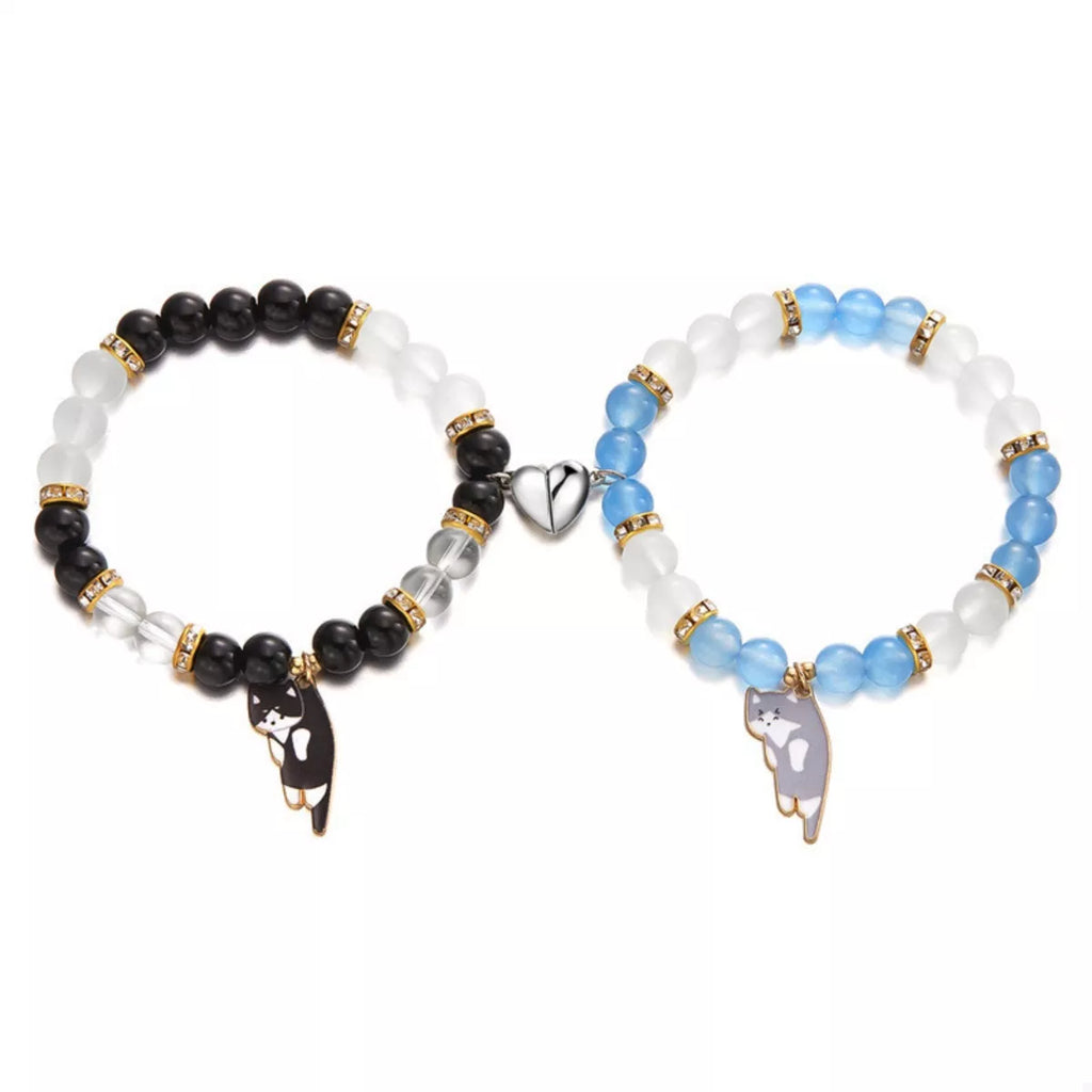 2 Piece Beaded Cat Charm Bracelet