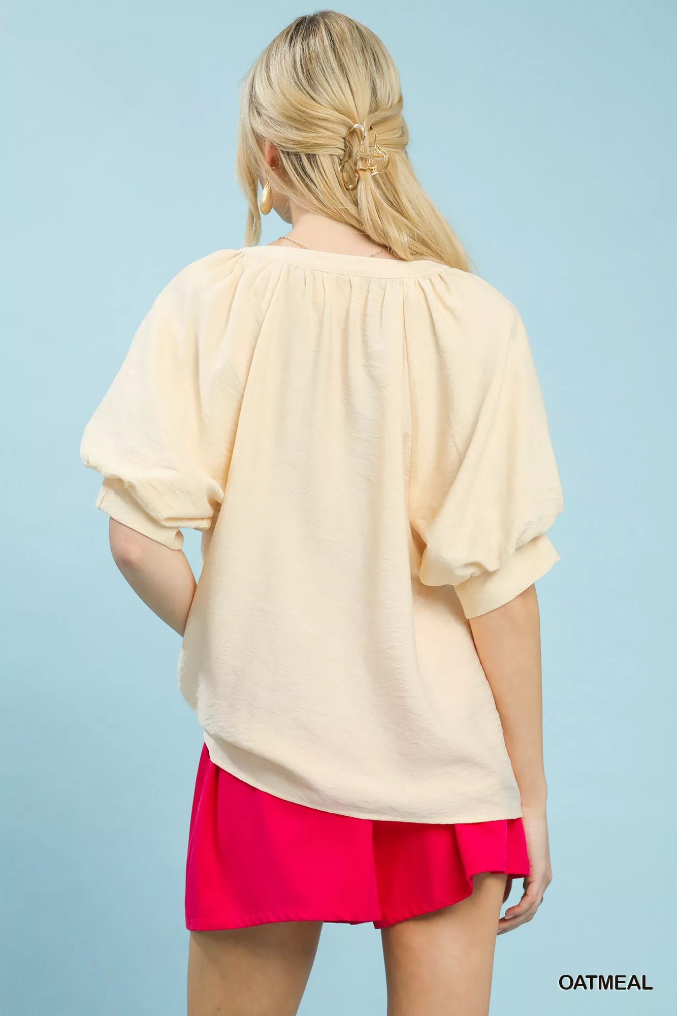 Umgee Embroidered Puff Sleeve Blouse