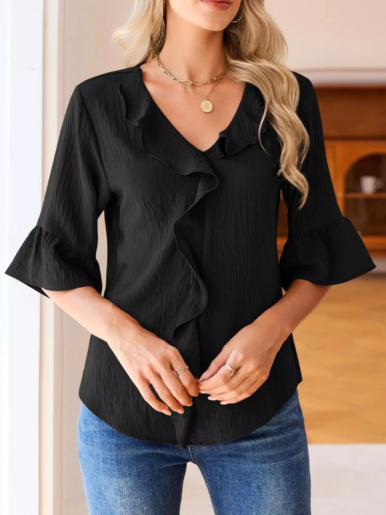 Ruffled Flounce Sleeve Blouse