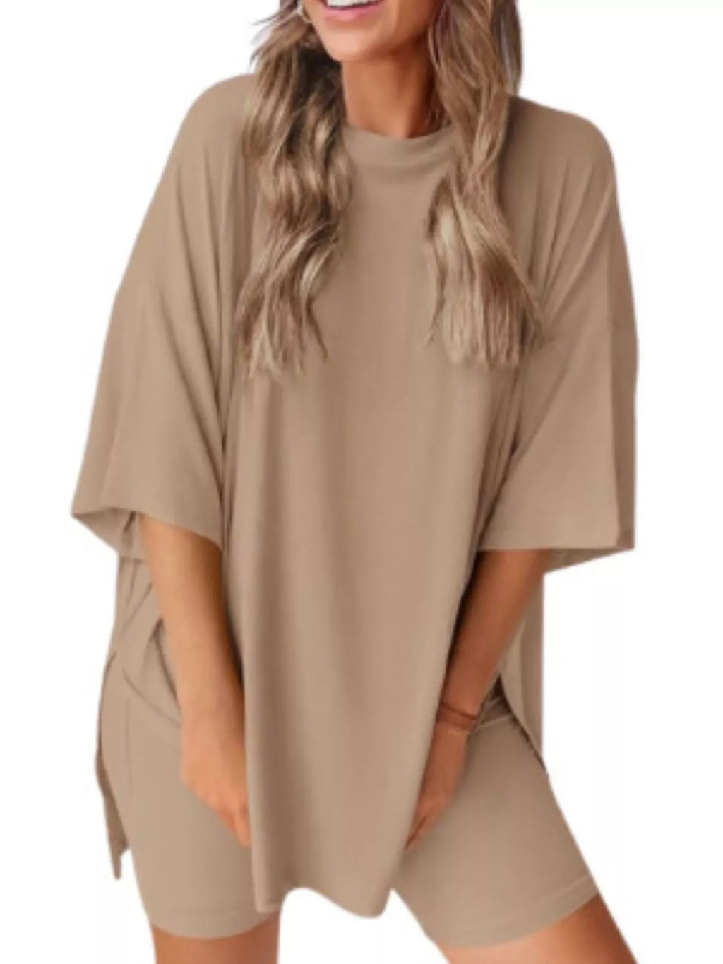 Full Size Half Sleeve T-Shirt and Shorts Set Plus Size