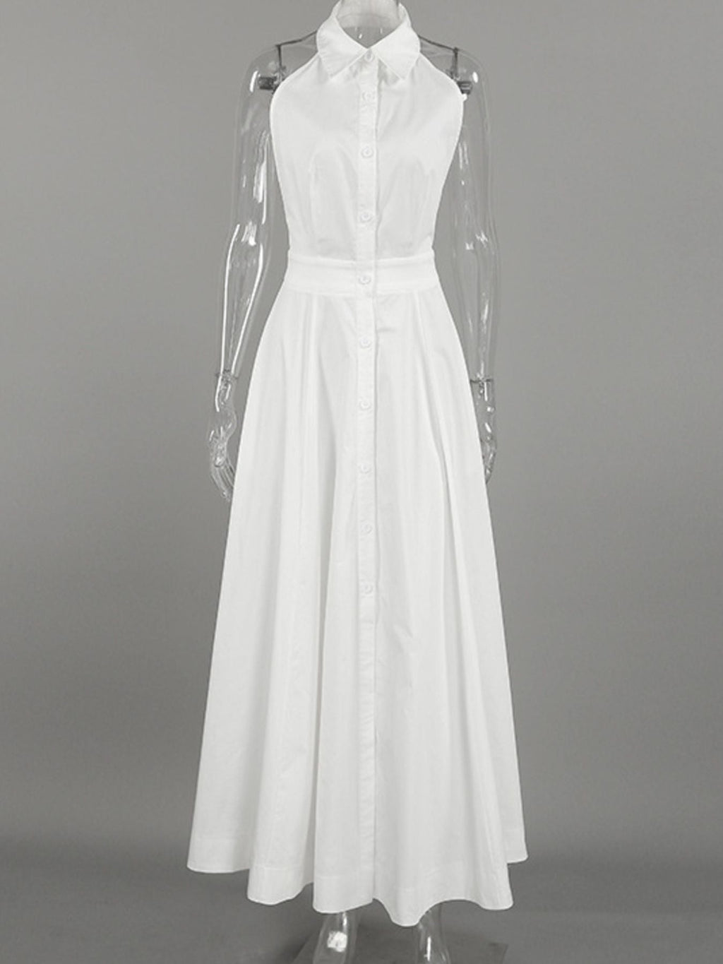 Backless Sleeveless Button Front Maxi Dress