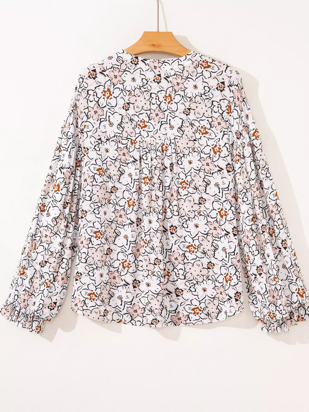 Floral Print Frilled Puff Sleeve Button Down Shirt