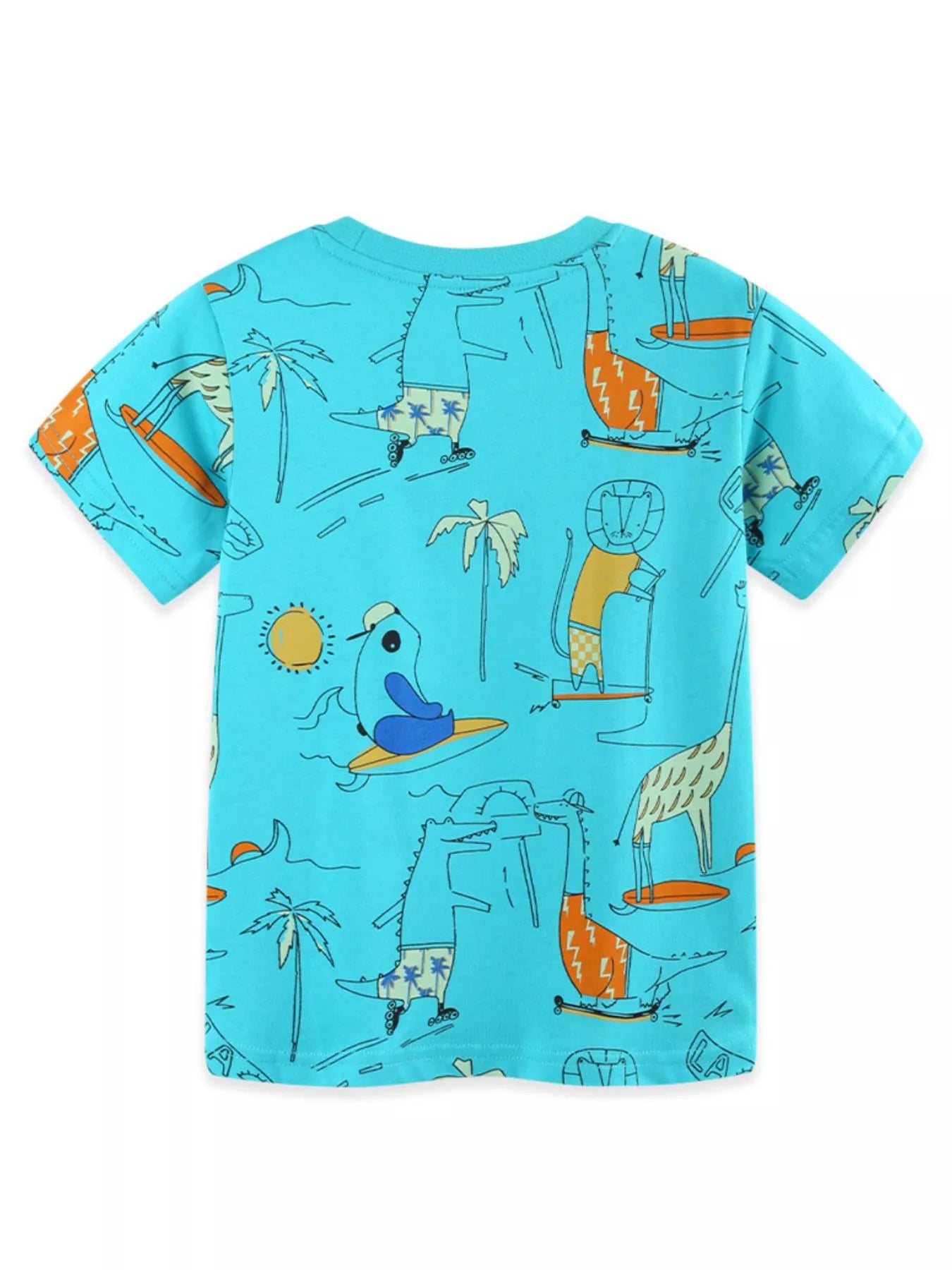 Children's Cartoon Print Crew Neck Short Sleeve Tee
