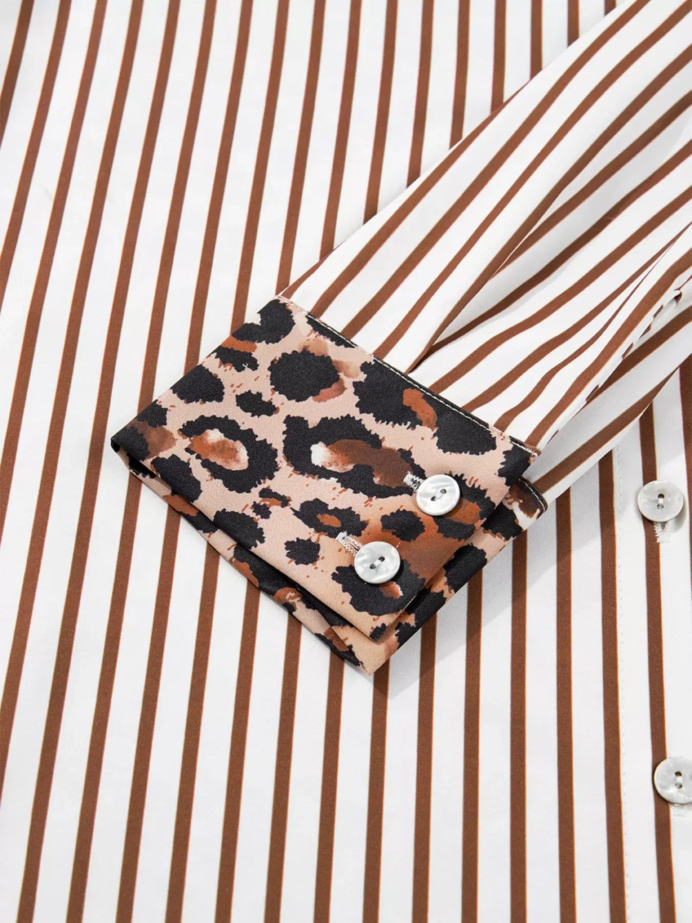 Striped Leopard Print Button Up Shirt Dress