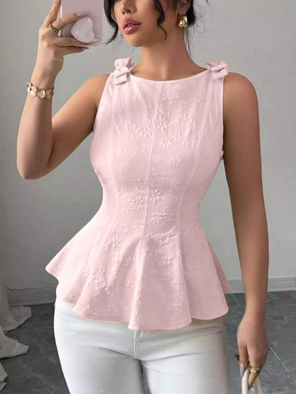 Bow Shoulder Peplum Tank