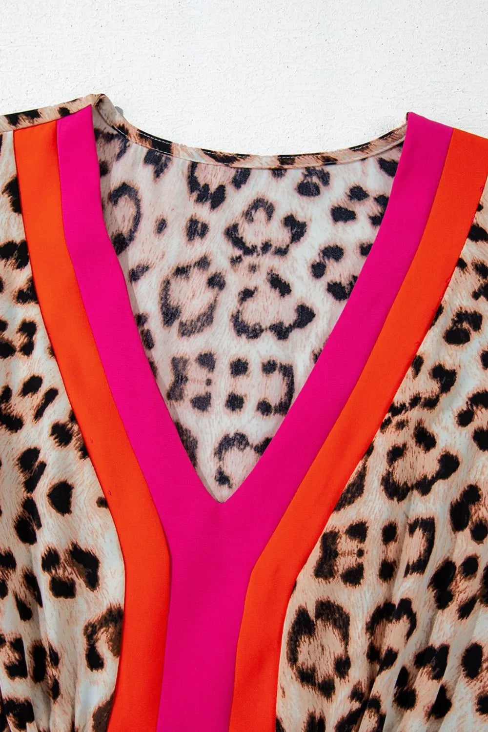 Leopard Print V-Neck Blouse with Contrast Trim