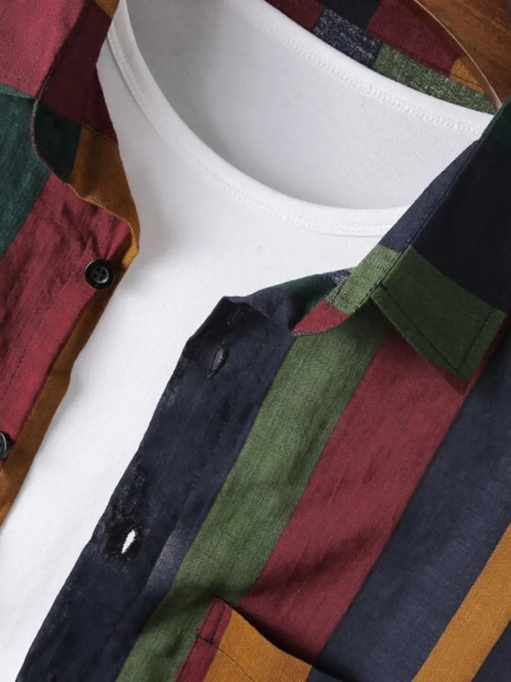 Men's Full Size Contrast Striped Button Down Shirt Plus Size