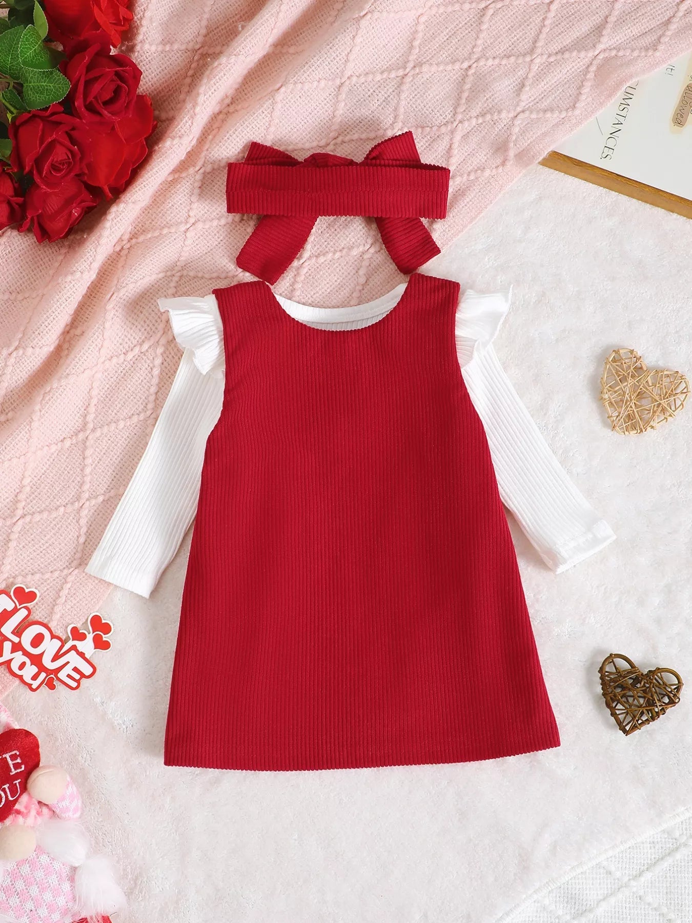 Children's Ruffled Bodysuit and Dress Set with Headband
