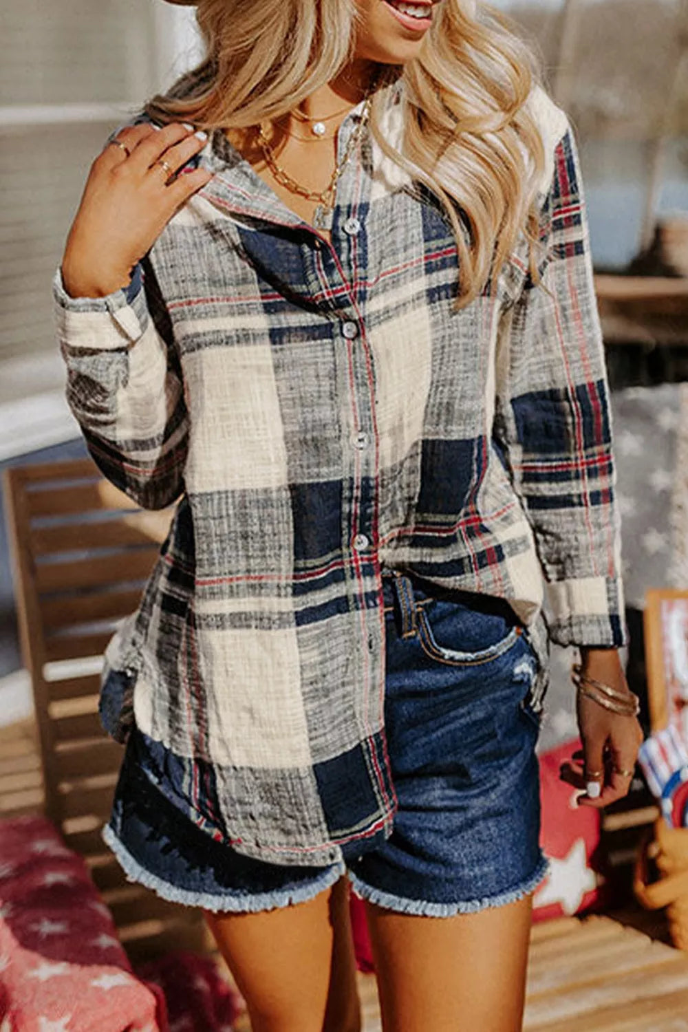 Plaid Button-Down Long Sleeve Shirt