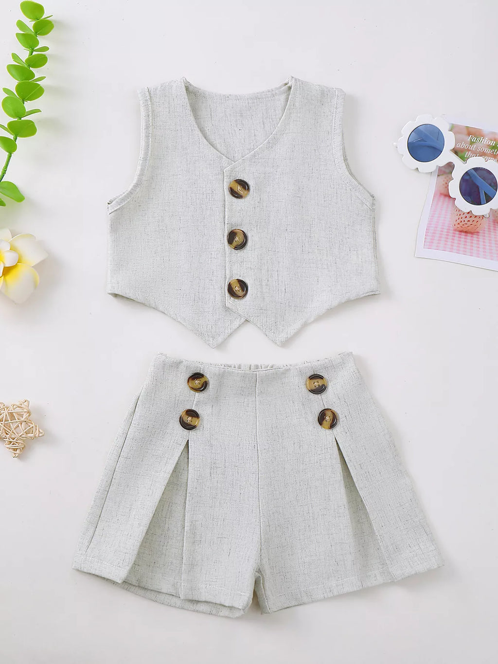 Children's Button Up Vest and Shorts Set