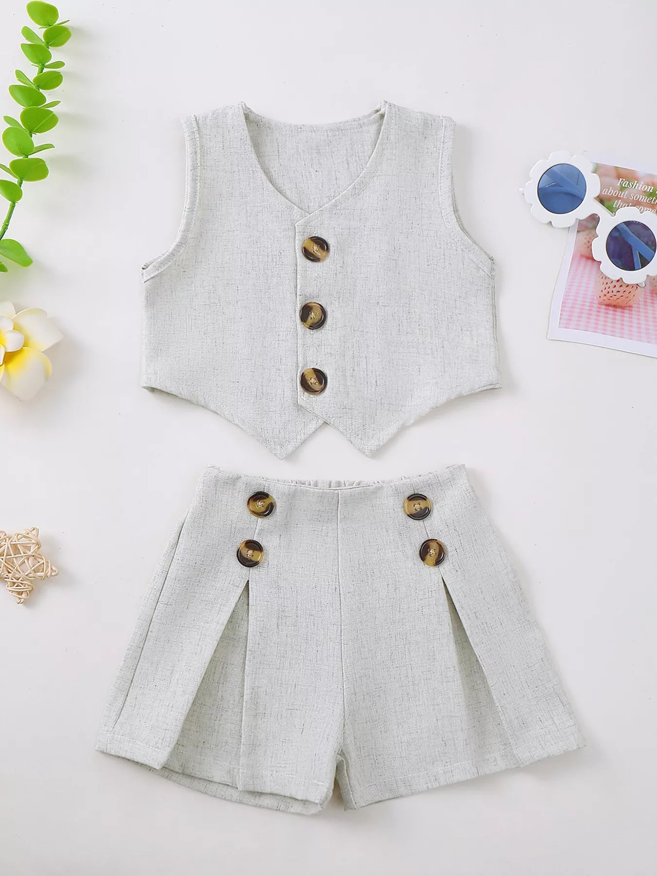 Children's Button Up Vest and Shorts Set