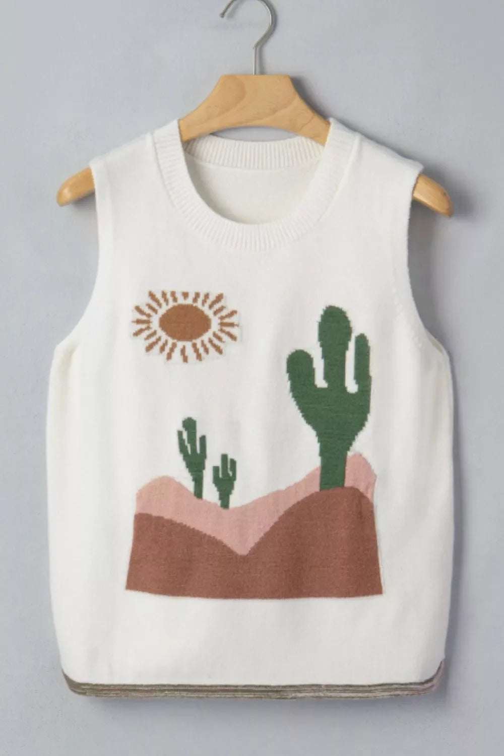 Multicolour Cactus Western Oasis Loose Sweater Vest