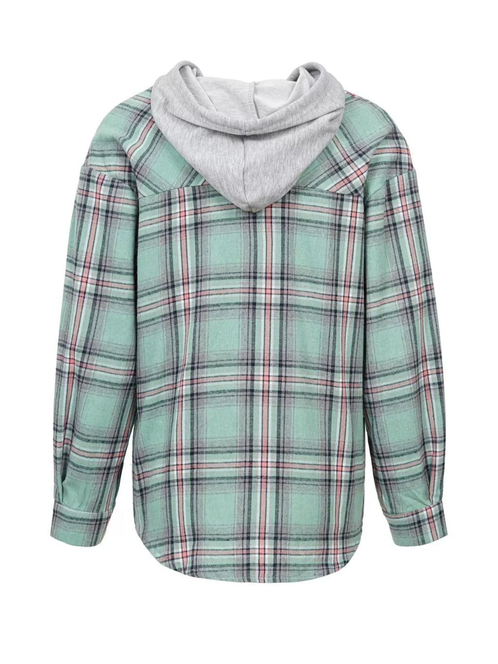 Plaid Button-Up Hooded Shirt with Chest Pocket
