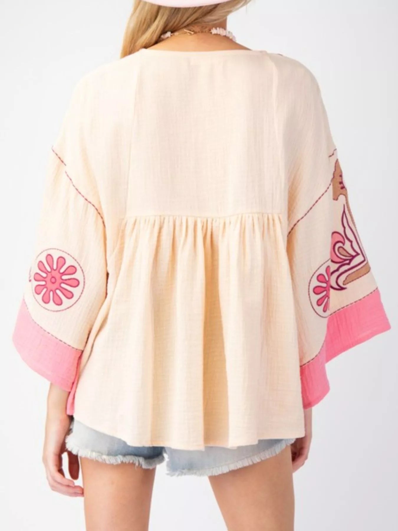 Printed V-Neck Top with Contrast Trim Details
