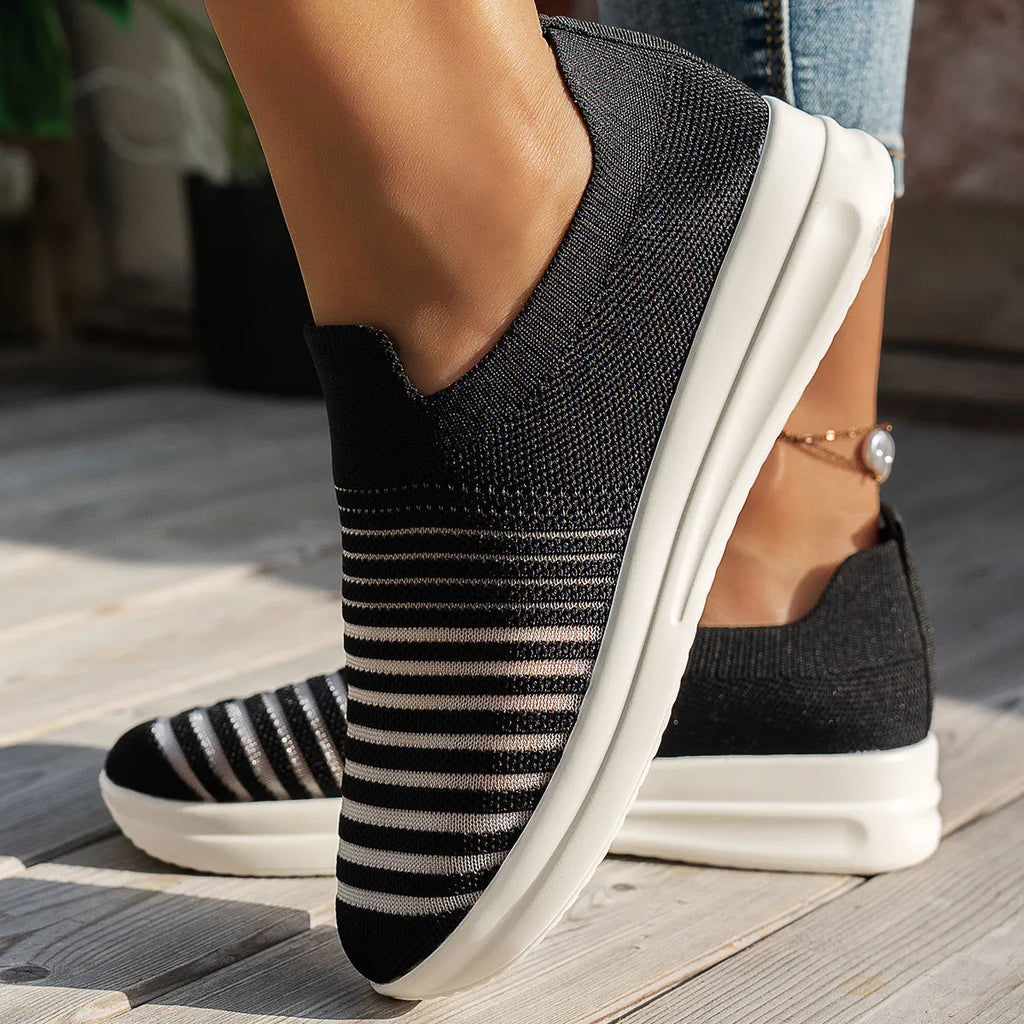 Striped Round Toe Platform Slip-Ons