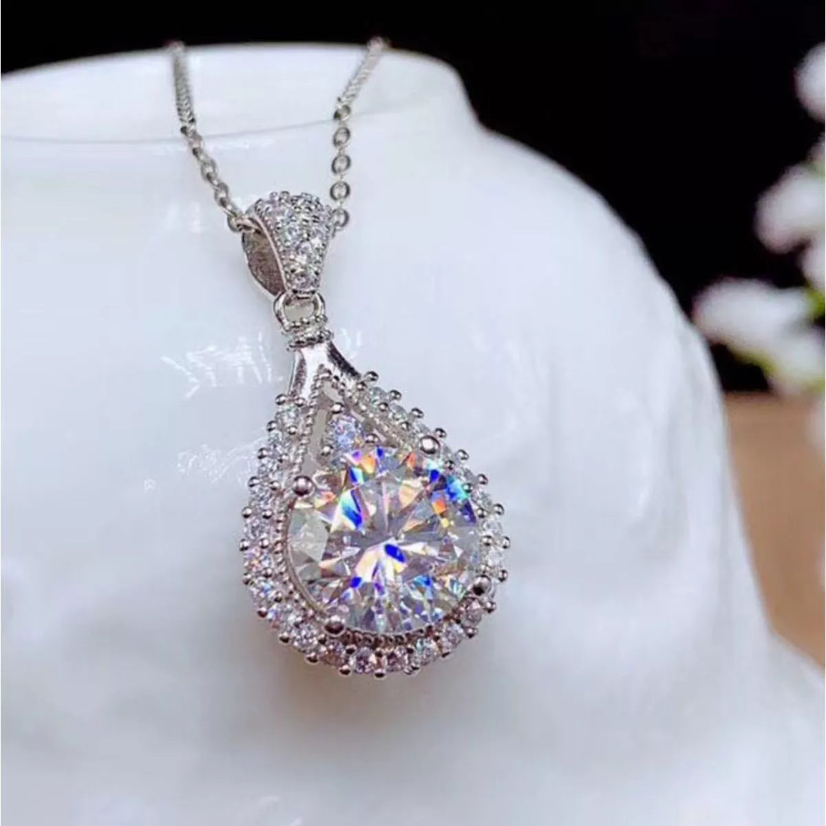5 Carat 925 Sterling Silver Moissanite Teardrop Necklace