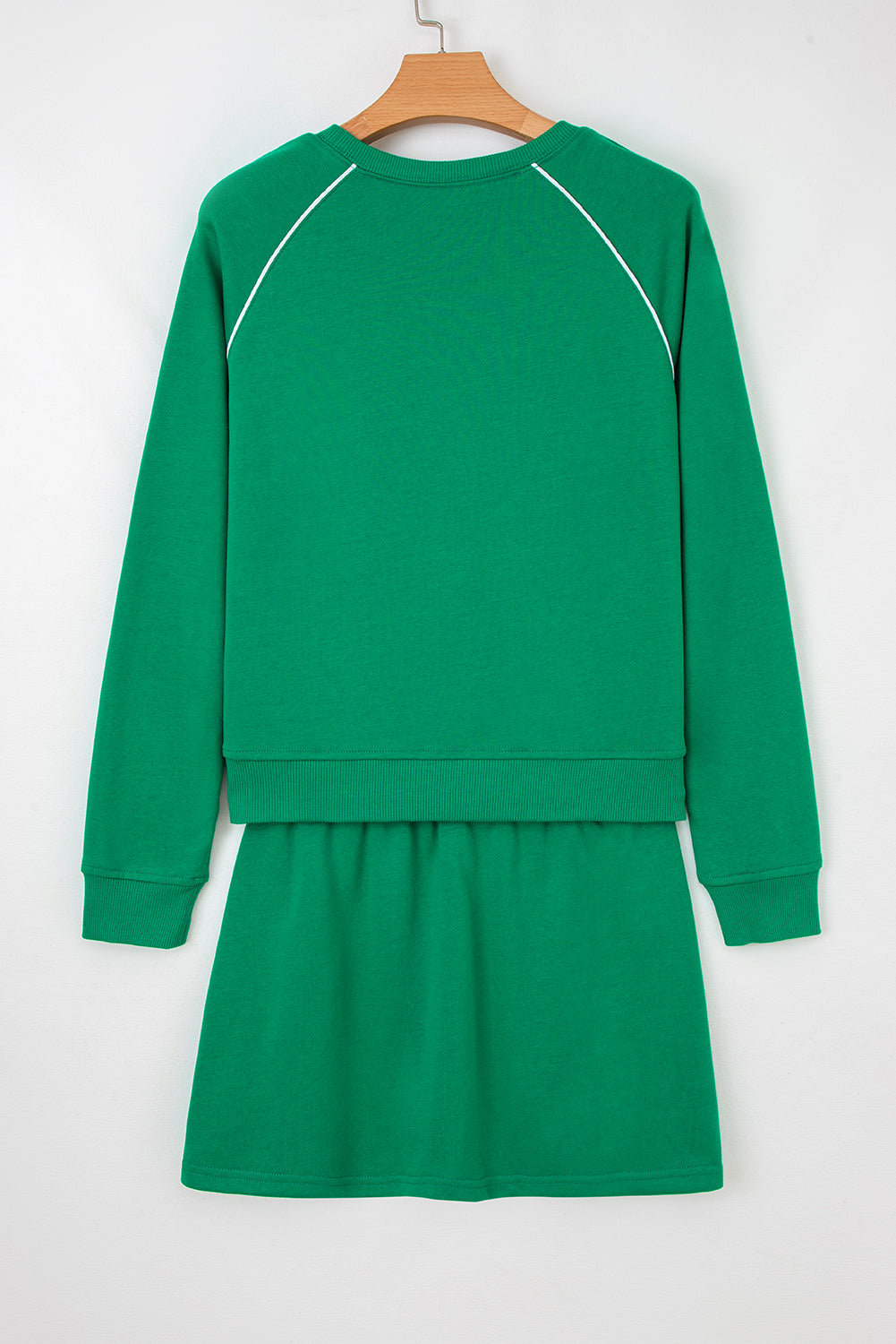 Patchwork Contrast Piping Pullover and Mini Skirt Set