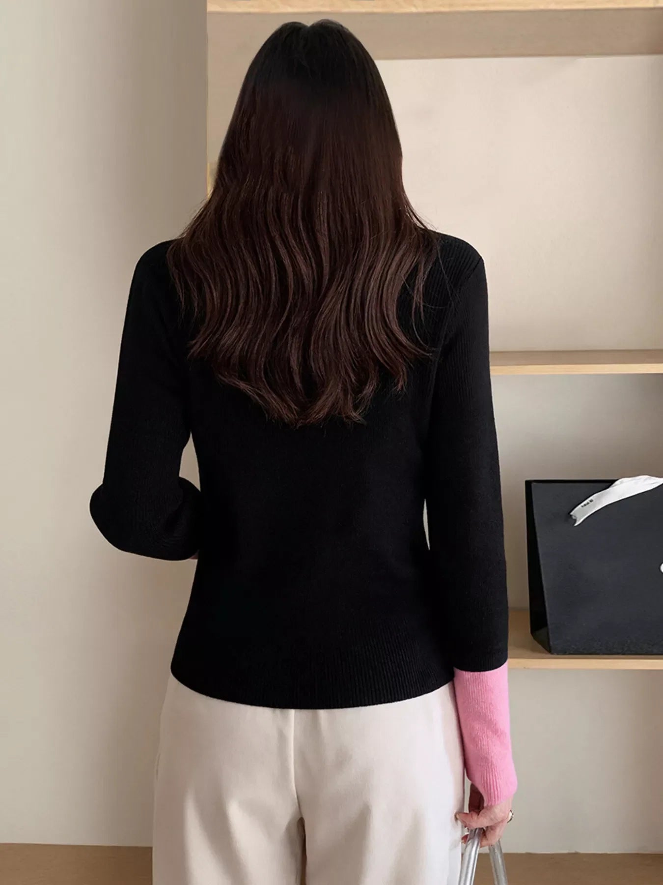 Contrast Trim Ribbed Knit Cardigan