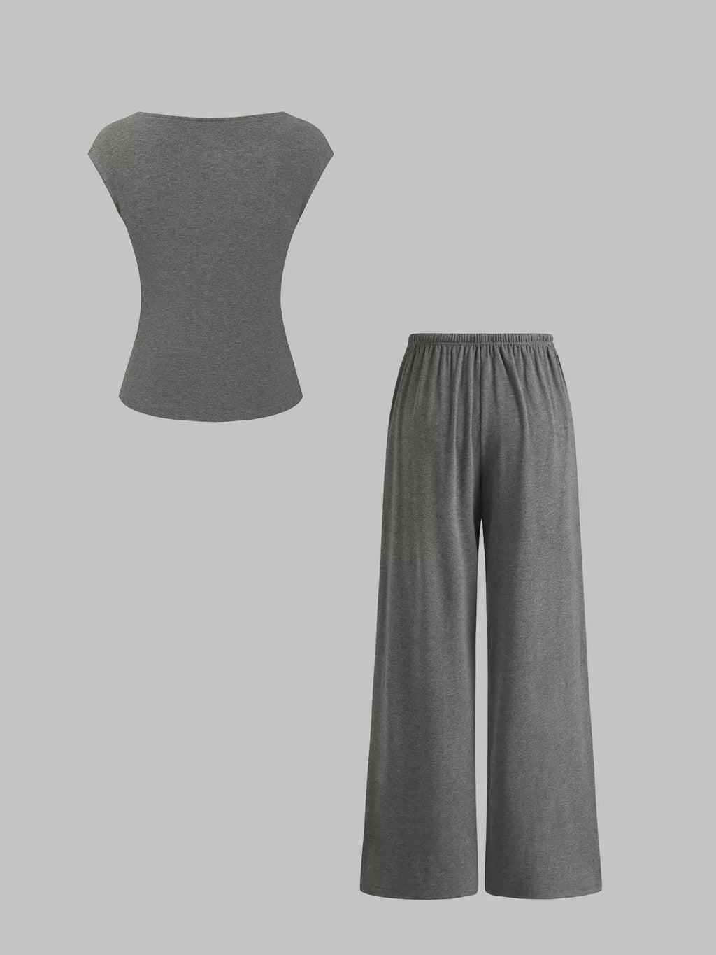 Casual Solid Color Top and Wide Leg Pants Set