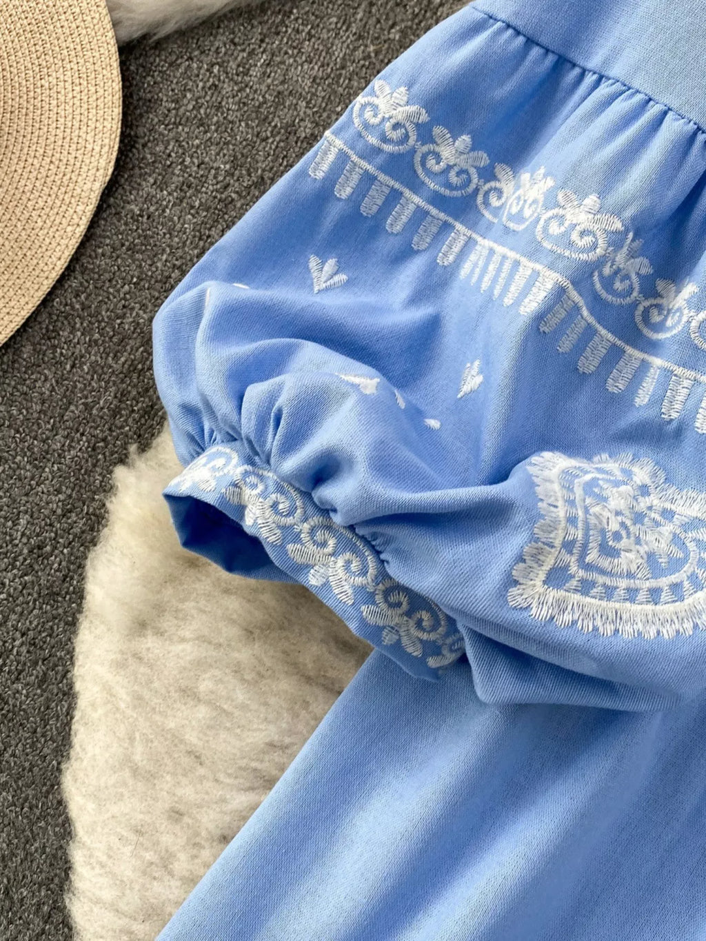 Embroidered Tie Neck Blouse