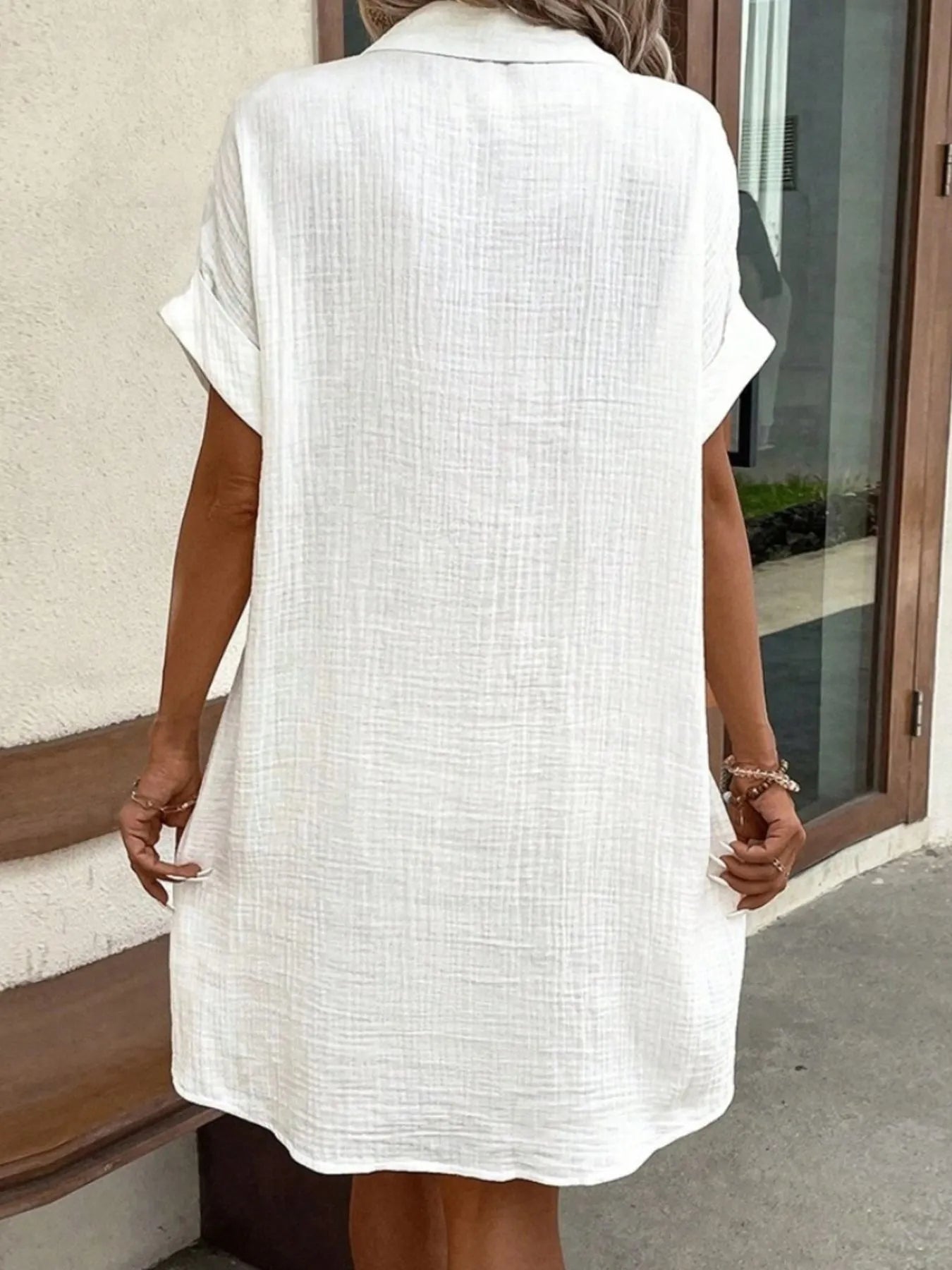 Casual Button Down Shirt Dress with Pockets