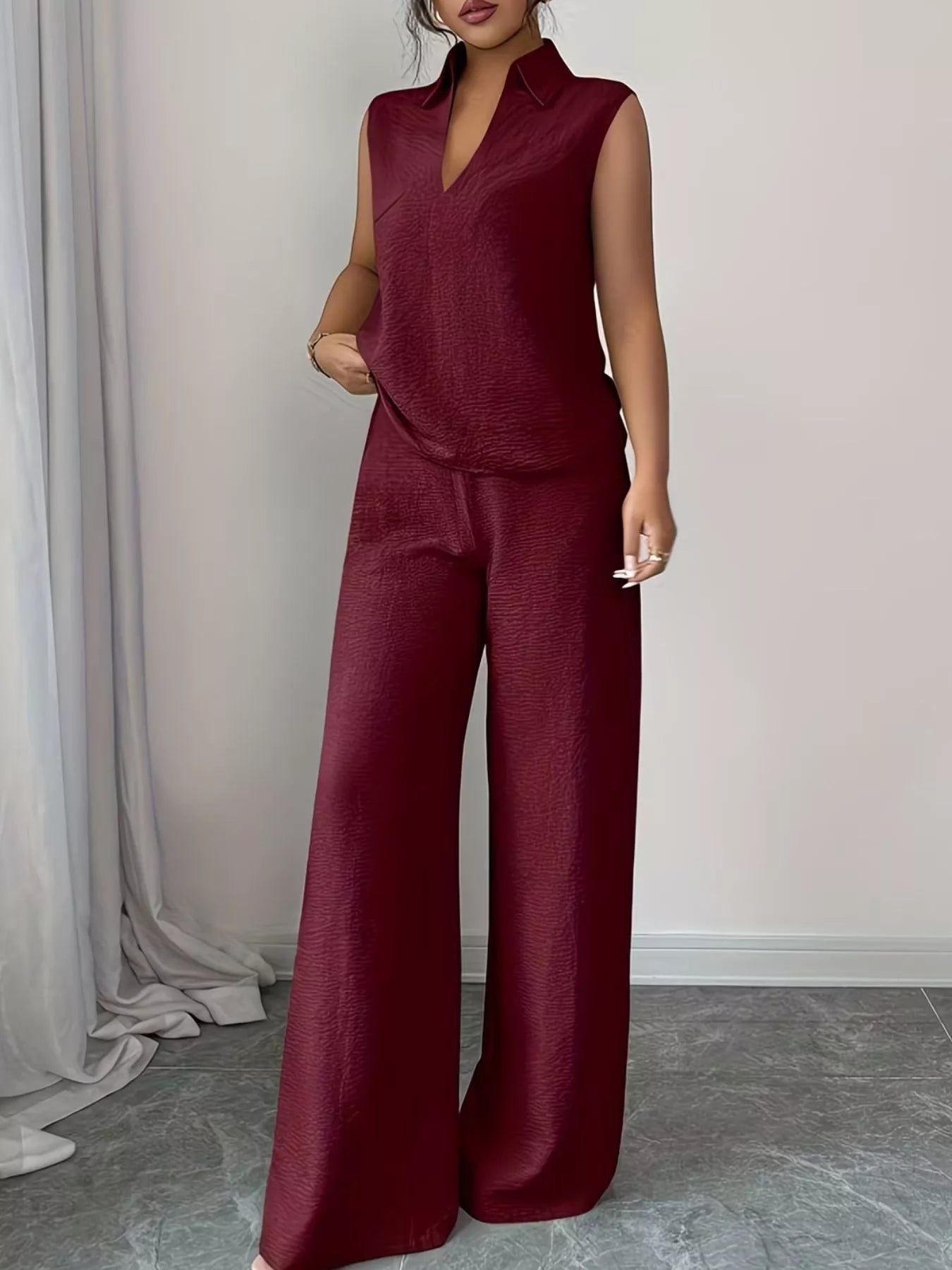 Sleeveless Top and Wide Leg Pants Set