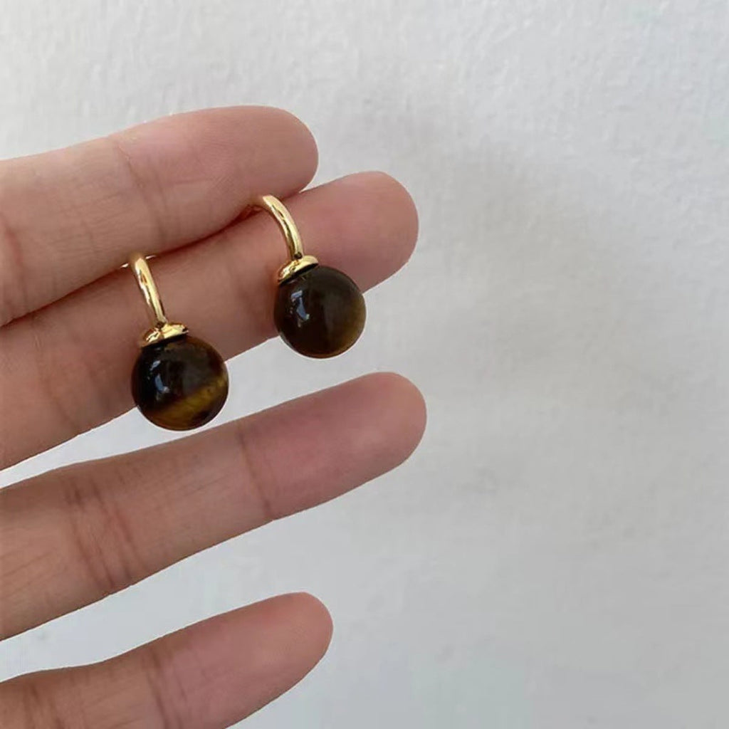 Tiger Eye Ball Drop Earrings