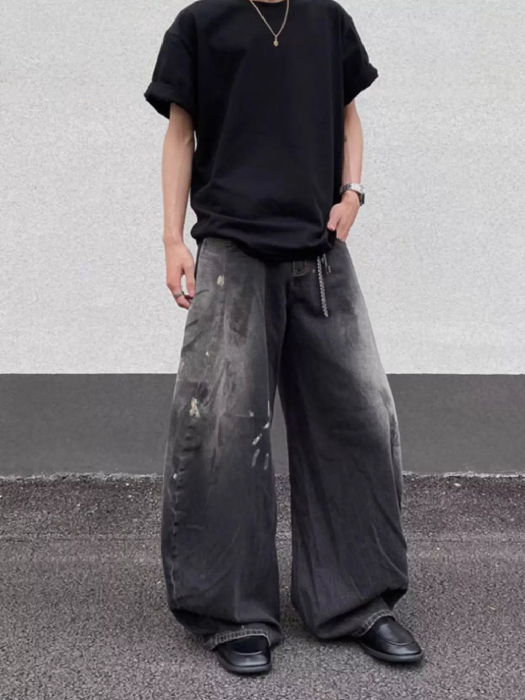 Men's Full Size Wide Leg Distressed Jeans Plus Size