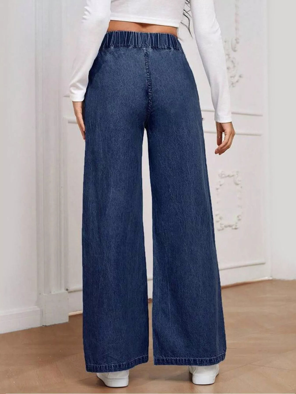 Elastic Waist Wide Leg Jeans