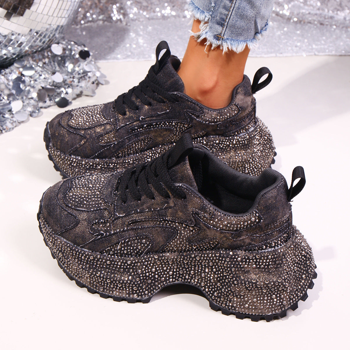 Rhinestone Lace Up Sneaker