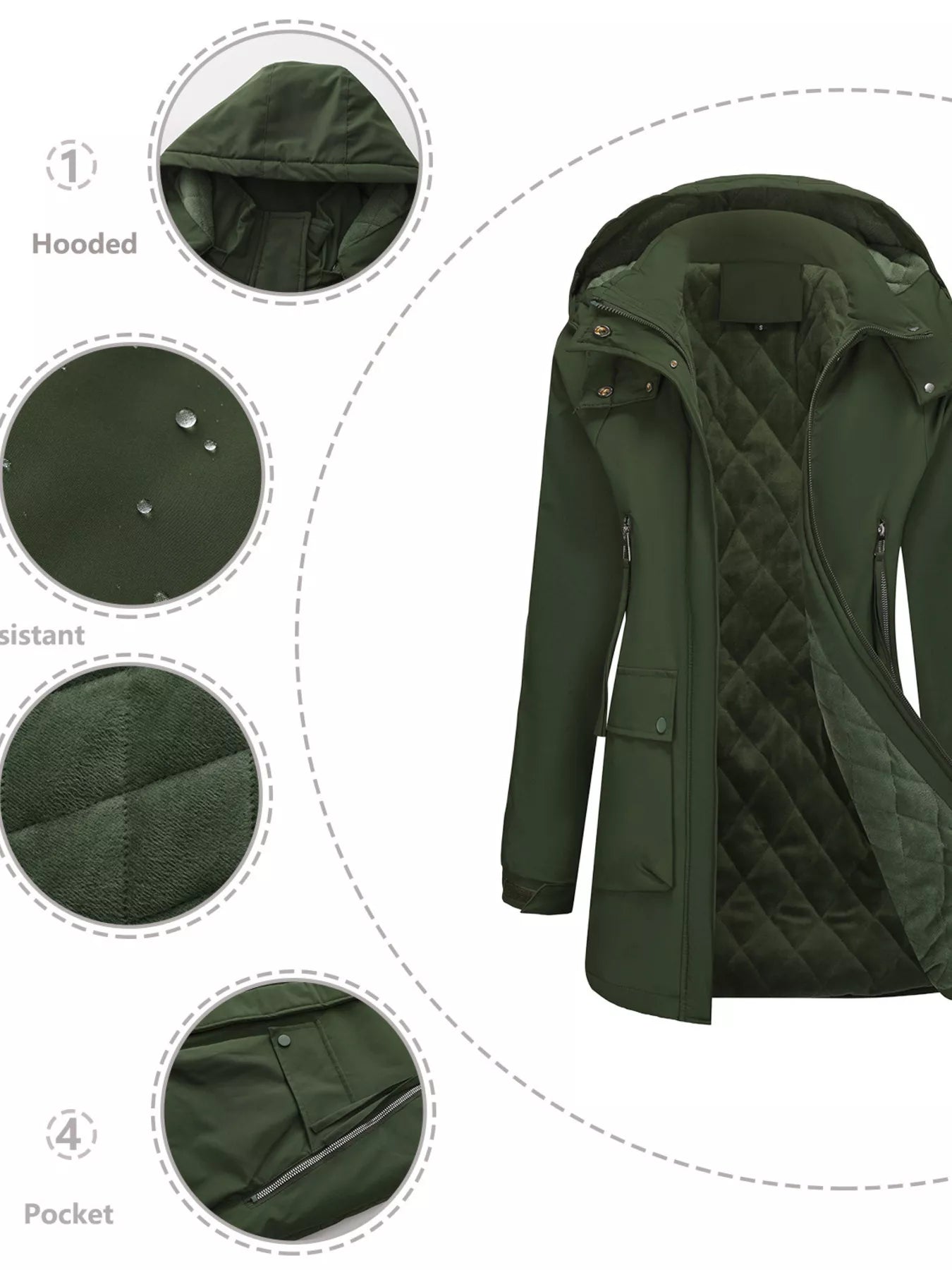 Full Size Zip Up Hooded Parka Outerwear Plus Size