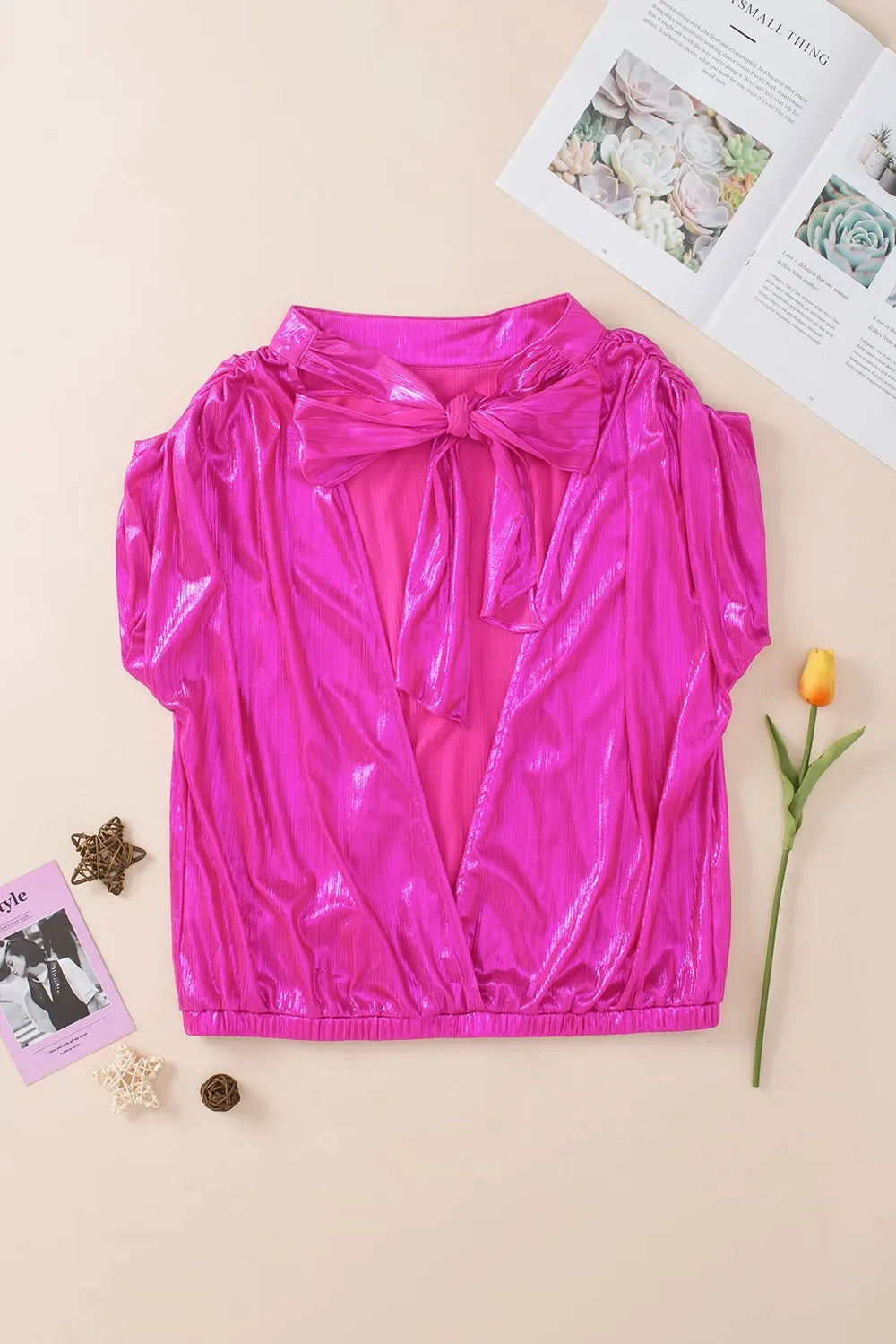 Tied Backless Round Neck Cap Sleeve Blouse