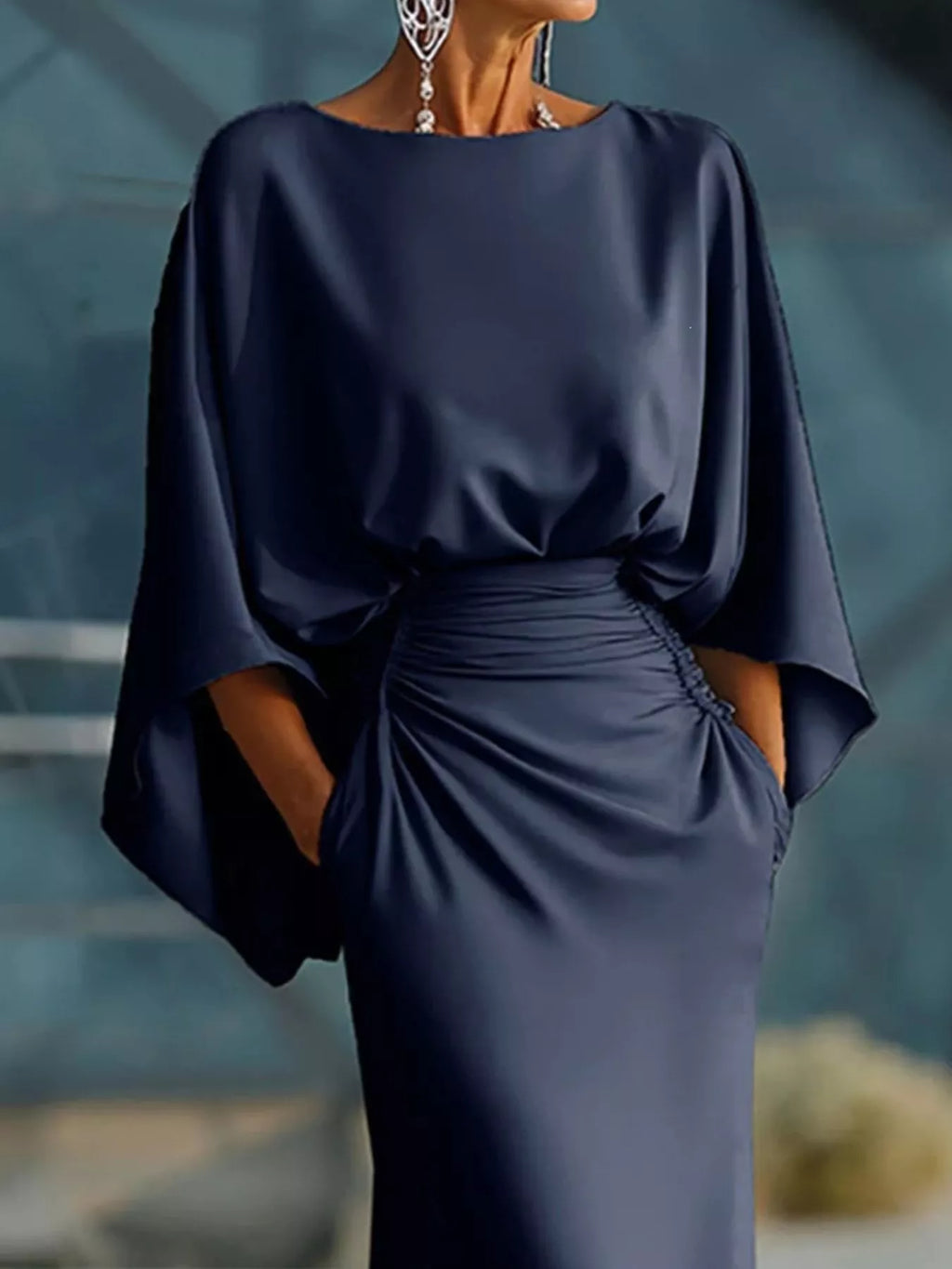 Batwing Sleeve Ruched Maxi Dress