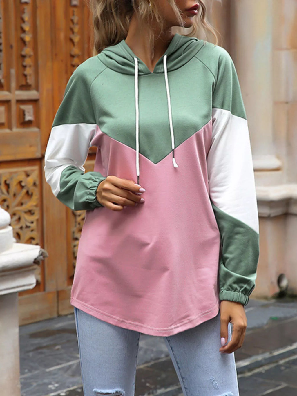 Color Block Casual Long Sleeve Hoodie