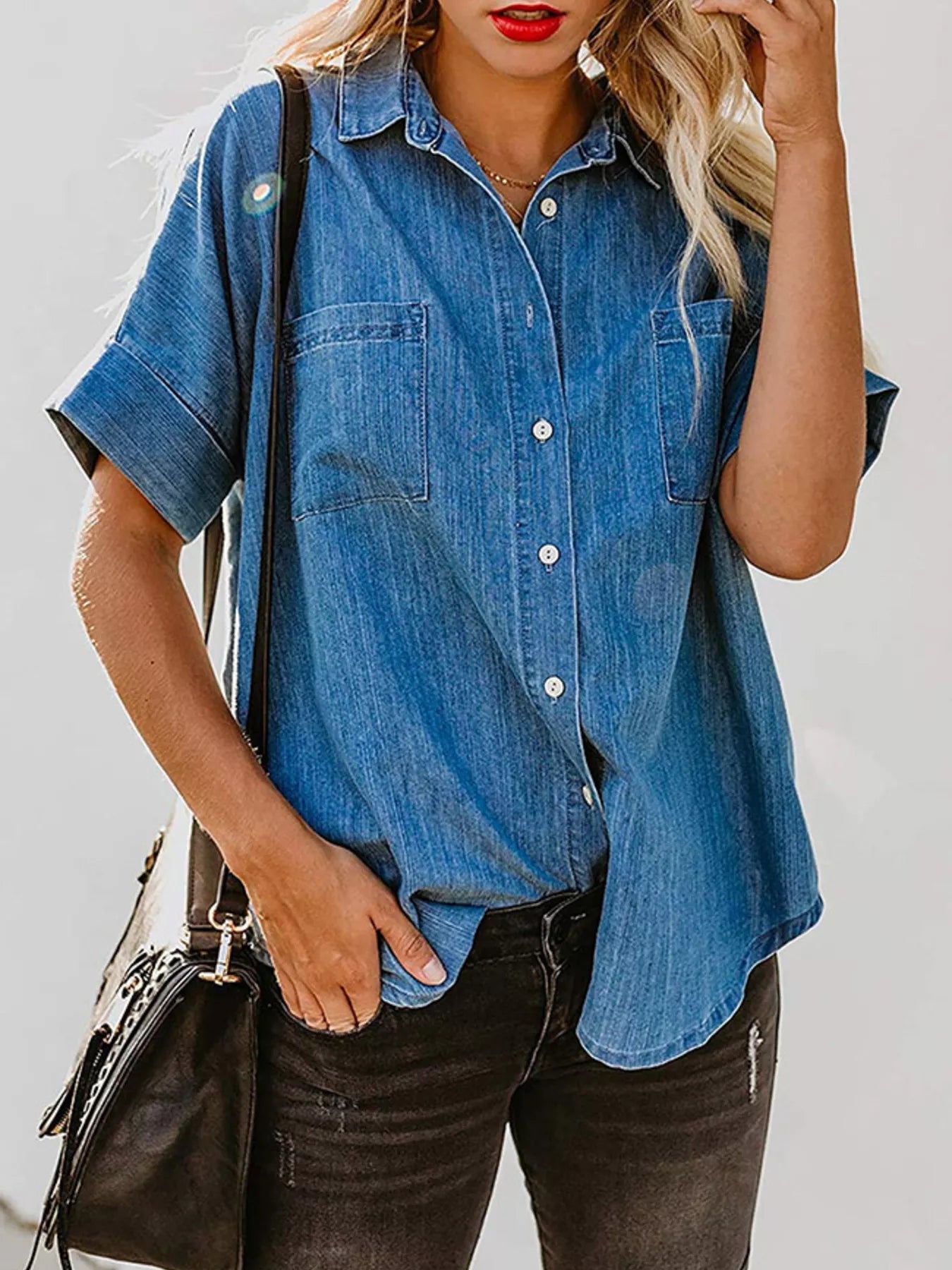 Casual Short Sleeve Denim Shirt