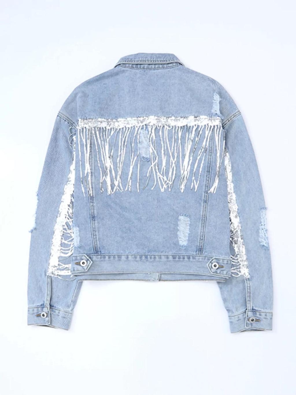 Fringed Sequin Embellished Denim Jacket