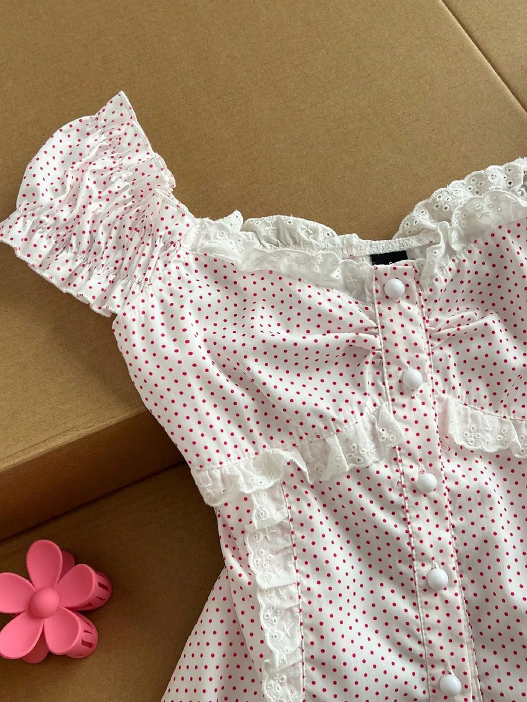 Polka Dot Lace Trim Blouse