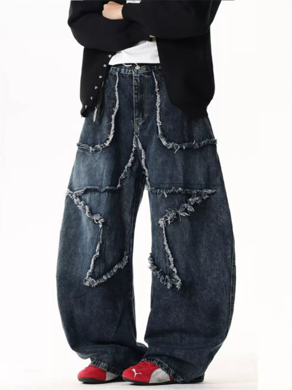 Men's Full Size Star Patchwork Wide Leg Jeans Plus Size