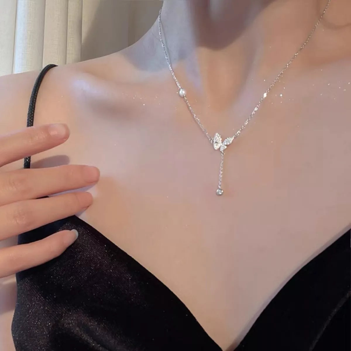 925 Sterling Silver Zircon Butterfly Necklace