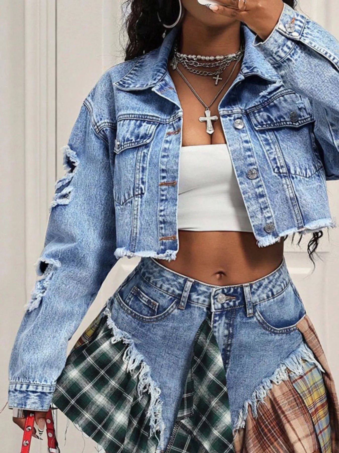 Distressed Cropped Denim Jacket