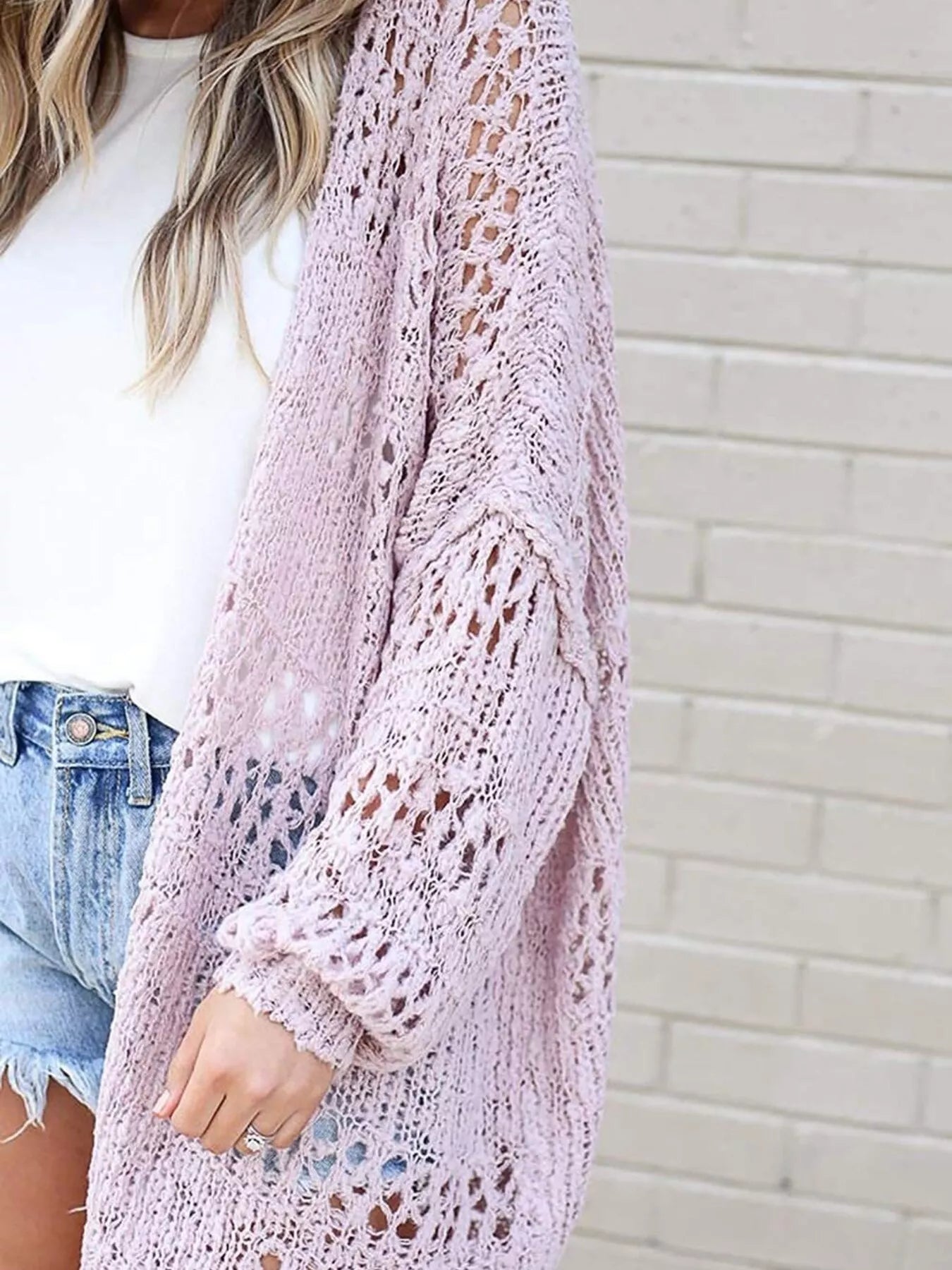 Full Size Openwork Open Front Lightweight Cardigan Plus Size