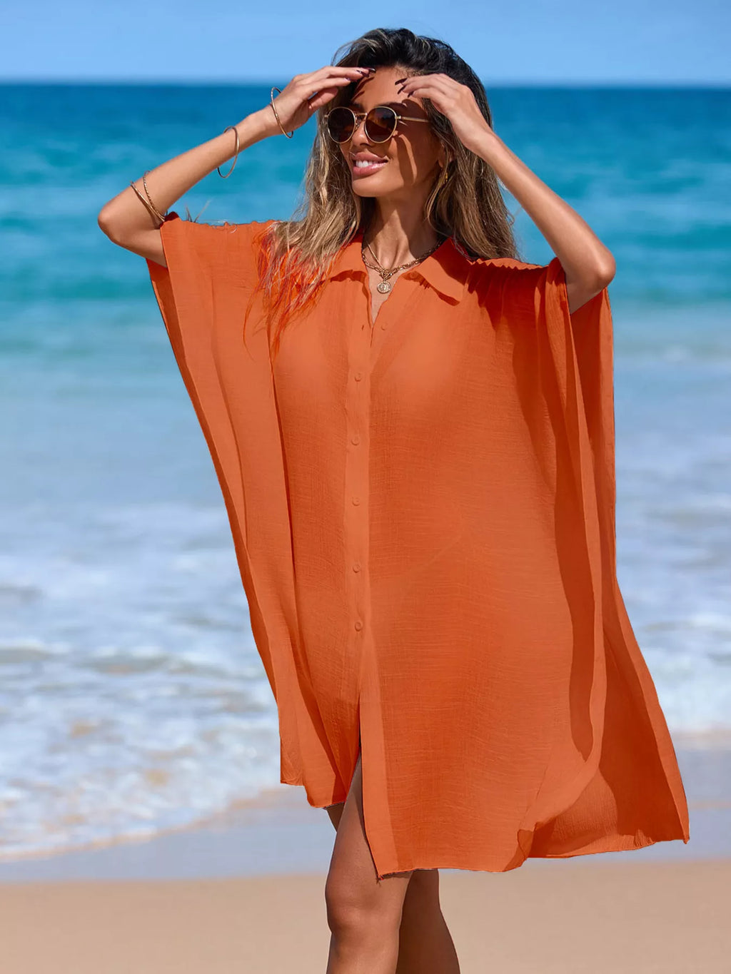 Relaxed Fit Button Up Cover-Up Dress
