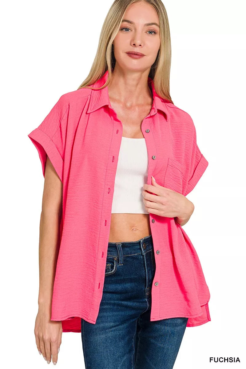 Zenana Woven Airflow Button Down Shirt