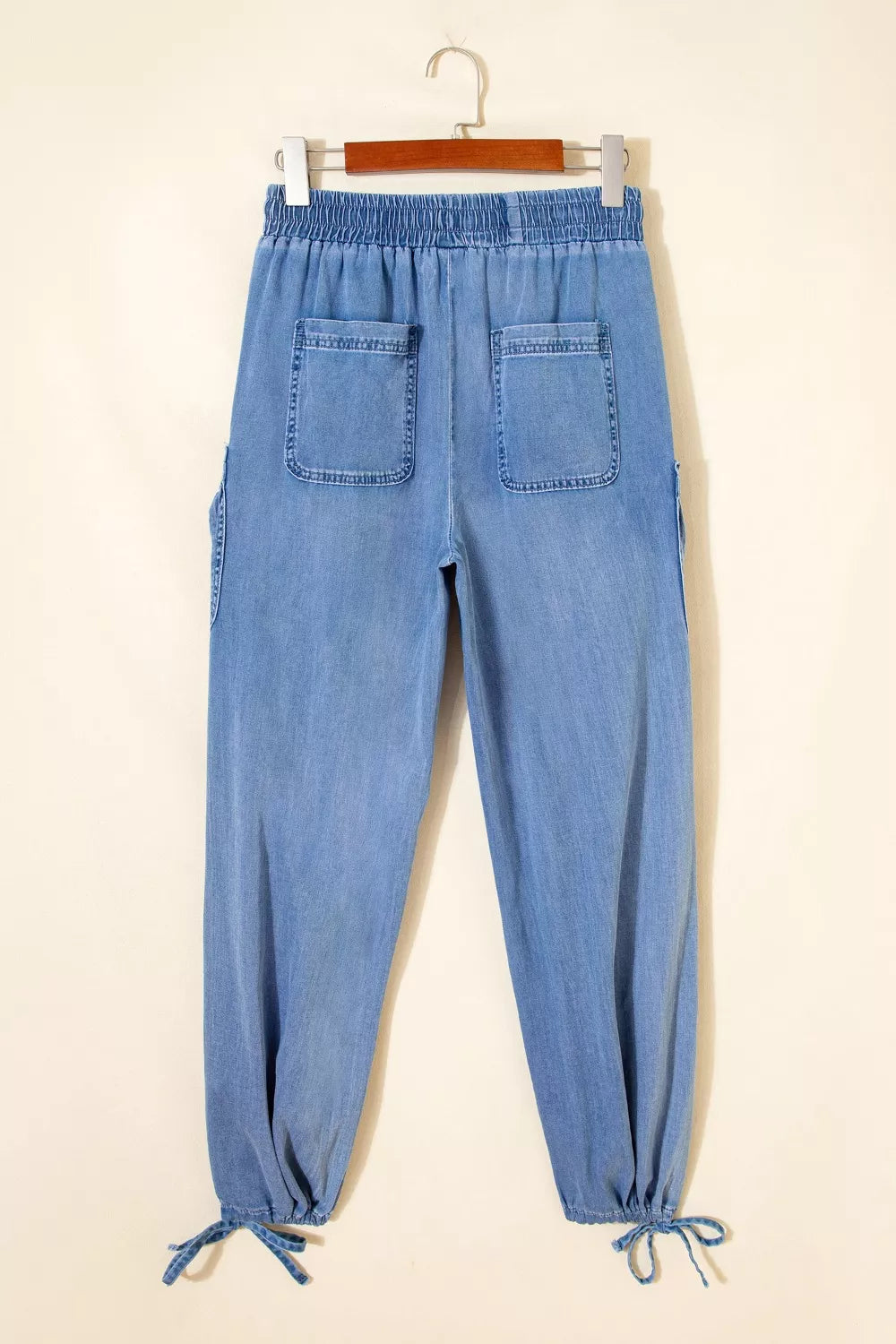 Drawstring Elastic Waist Pocketed Loose Jeans