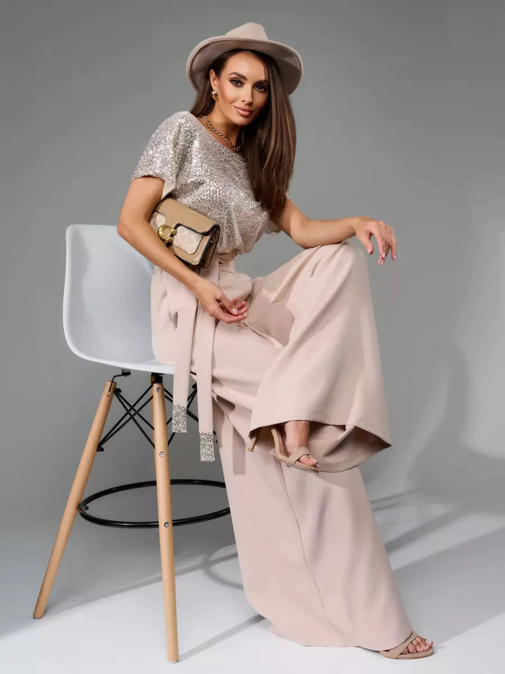 Full Size Sequin Short Sleeve Wide Leg Jumpsuit Plus Size